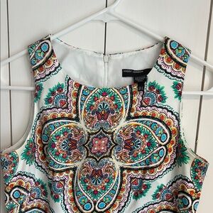 Maggy London White Multicolor Paisley Print Sleeveless Dress